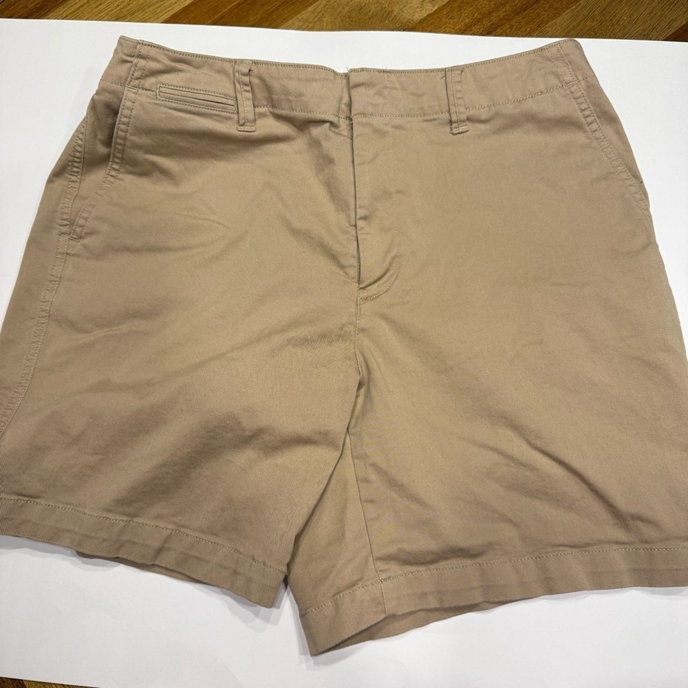 Lands' End Women's Flat Front Tan Shorts elastic back pockets